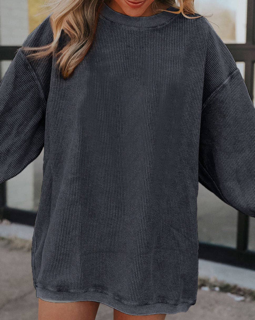 Ribbed Corded Oversized Sweatshirt: Grass Green / 100%Polyester / M