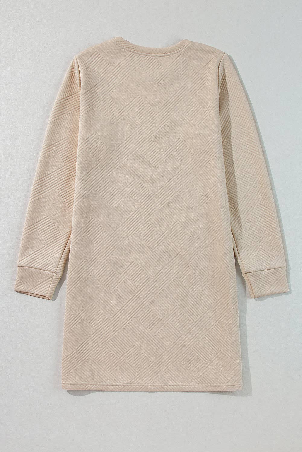 Customizable Solid Color Textured Long Sleeve Shift Dress: Gray / 97%Polyester+3%Elastane / L