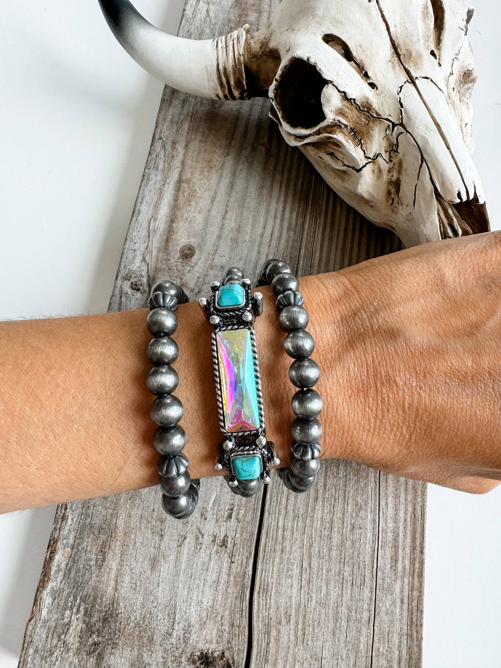 WESTERN STYLE BEADED BRACELET SET: TURQUOISE