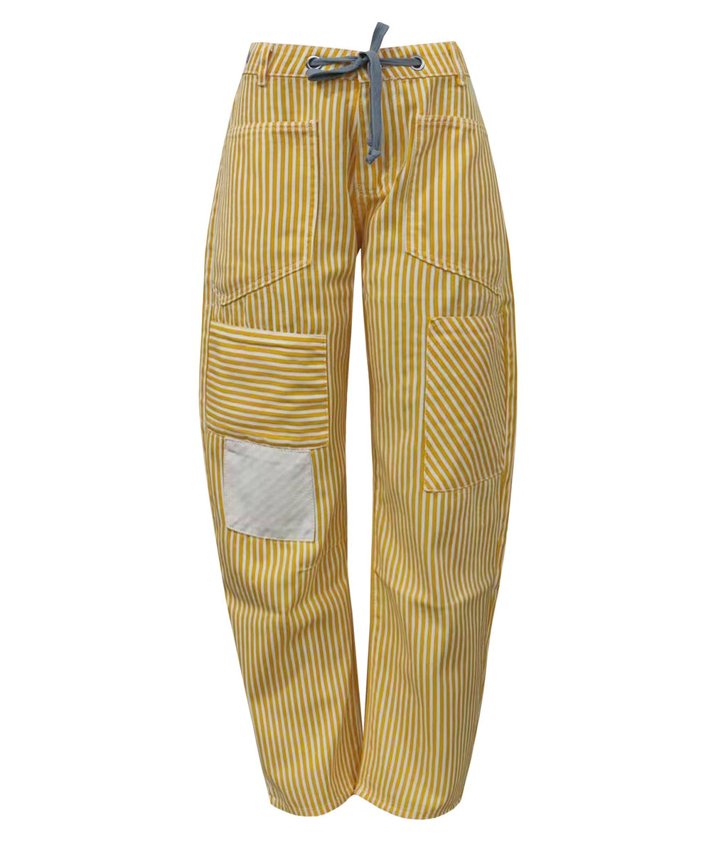 Fashion Mid-Rise Casual Striped Drawstring Wide-Leg Pants: Black / S