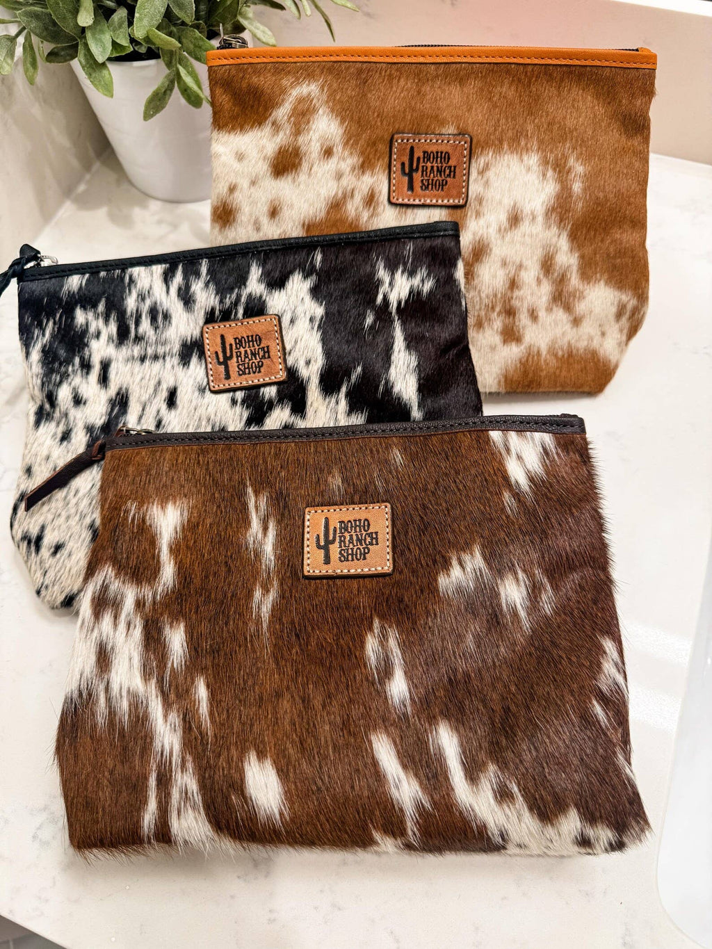Western Cowhide Makeup Bag Travel: LEOPARD + RAINBOW