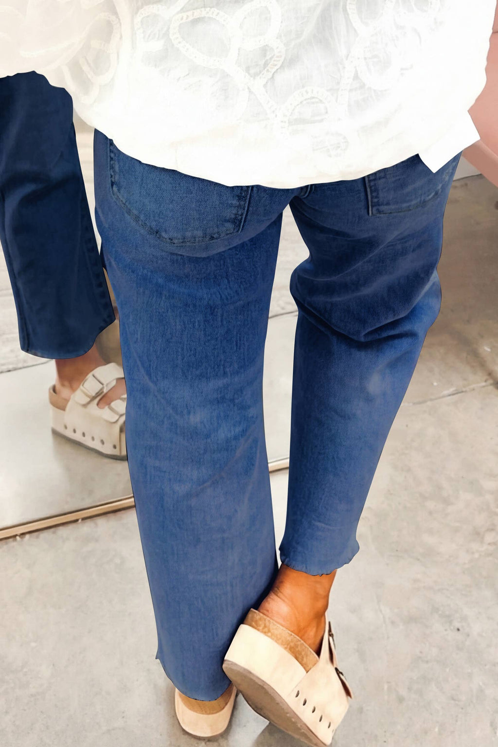 Solid Frayed Regular Cropped Light Wash Denim Jeans 4-4X: Beau Blue / 8