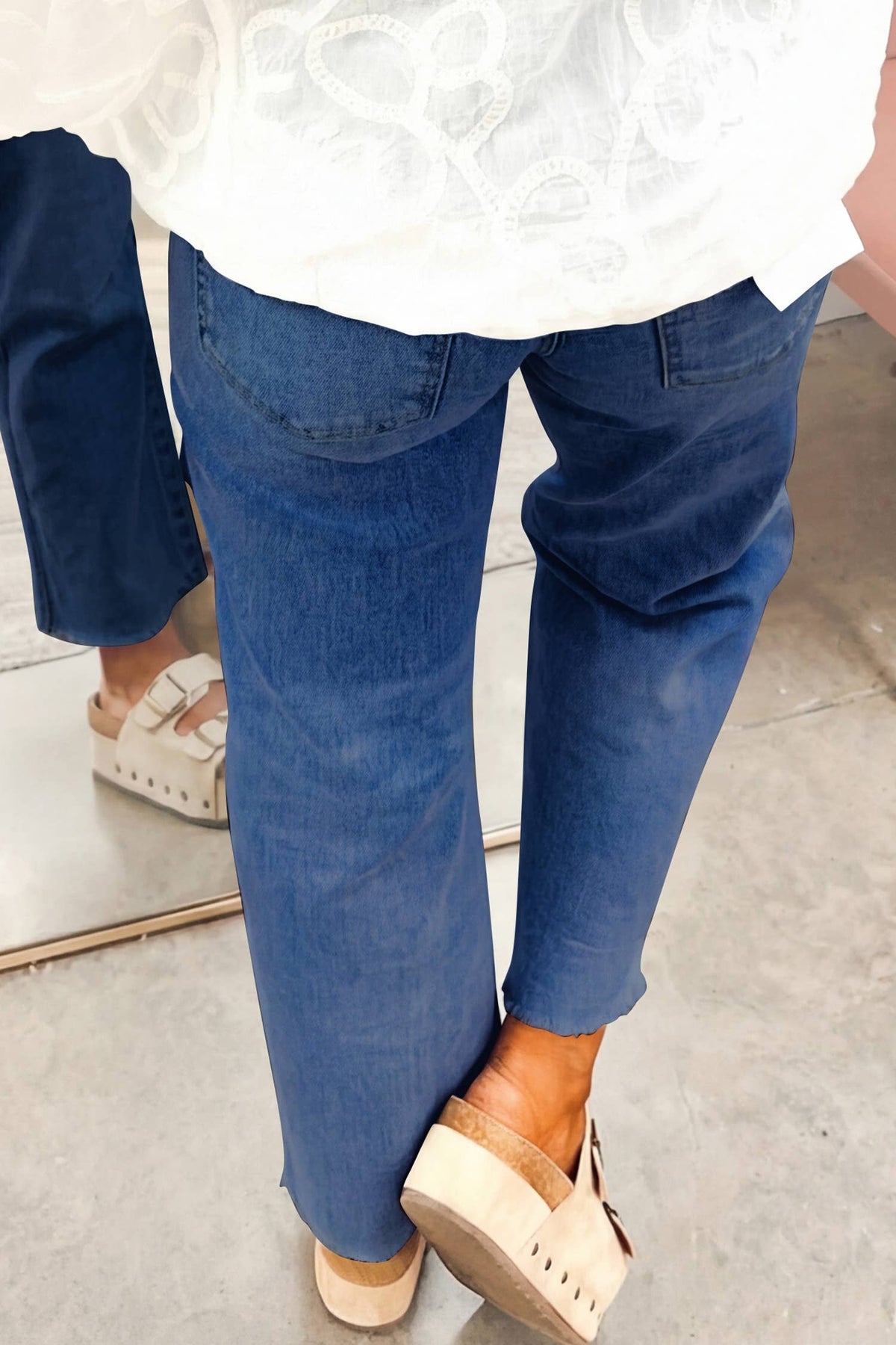 Solid Frayed Regular Cropped Light Wash Denim Jeans 4-4X: Beau Blue / 8