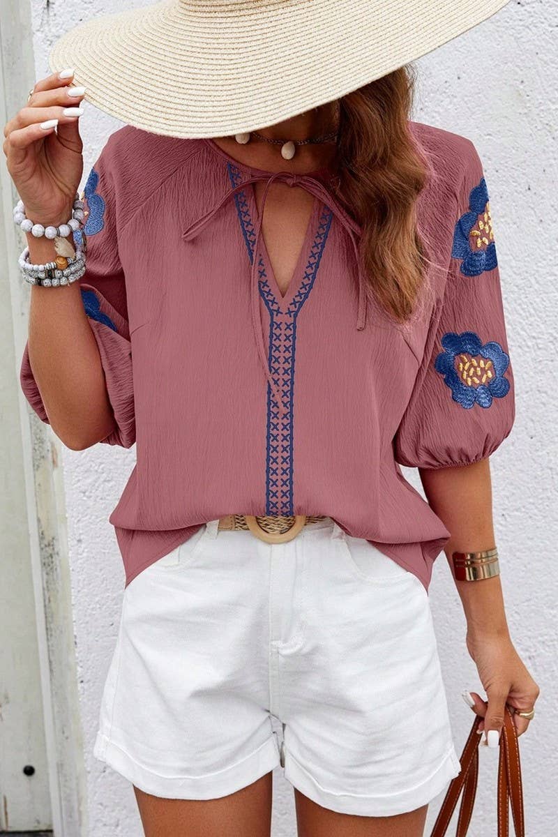 CWTSTS0678_SPRING AND AUTUMN DESIGN V-NECK LOOSE SHIRT: APRICOT / (M) 1