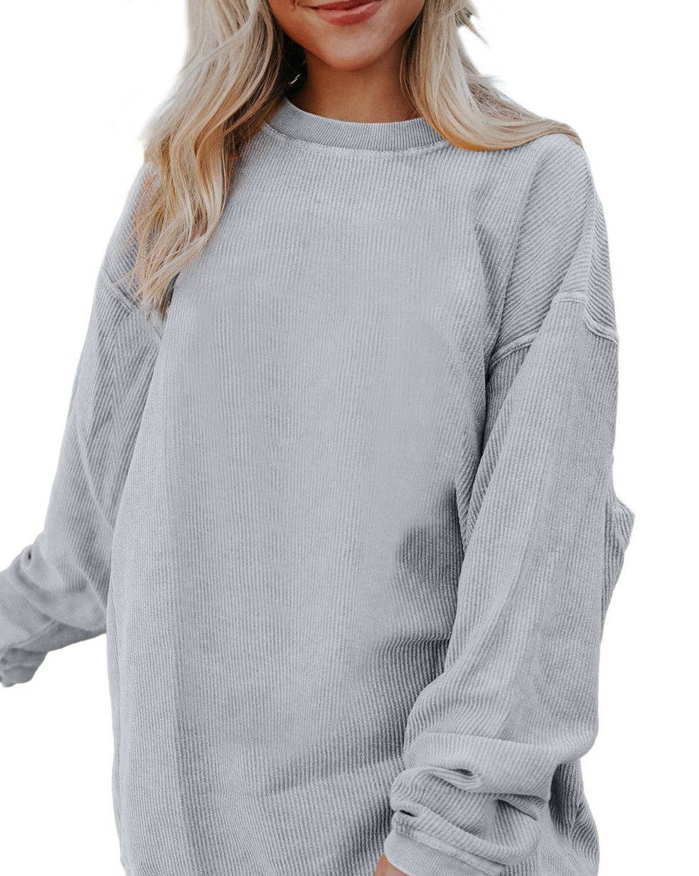 Ribbed Corded Oversized Sweatshirt: Grass Green / 100%Polyester / M