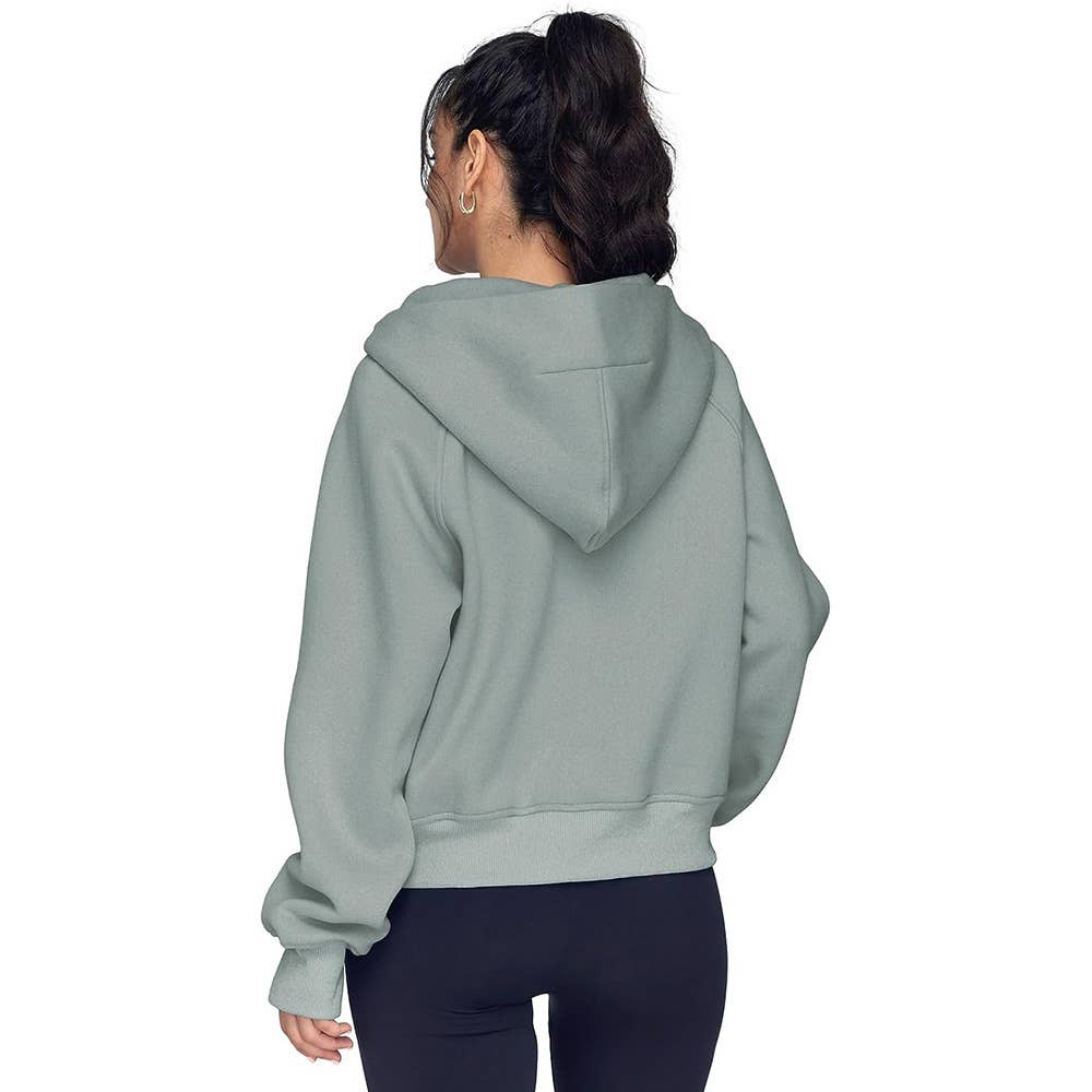 Athleisure half zip fleece hoodie funnel neck jacket: Black / L