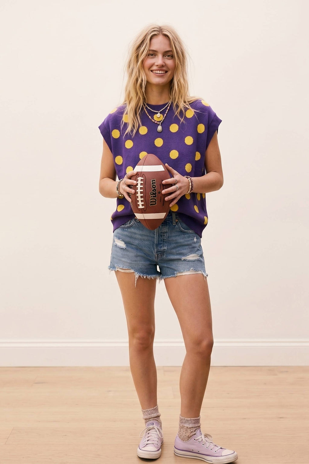 Gameday Polka Dot Sleeveless Knit Top: NAVY/WHITE / S