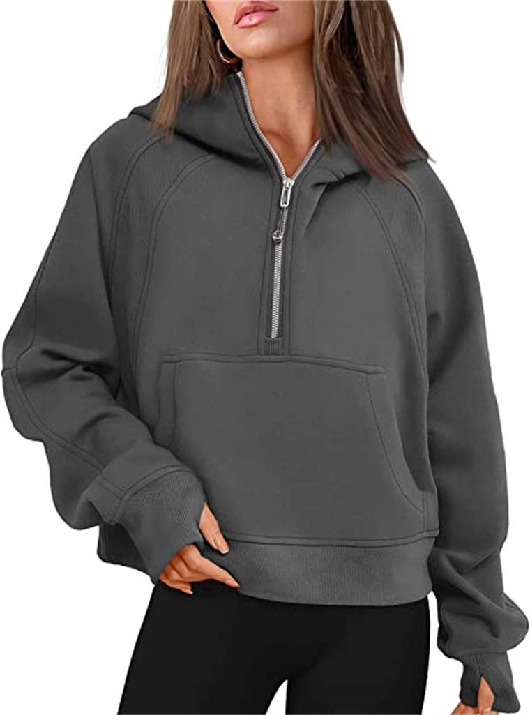 Athleisure half zip fleece hoodie funnel neck jacket: Black / M
