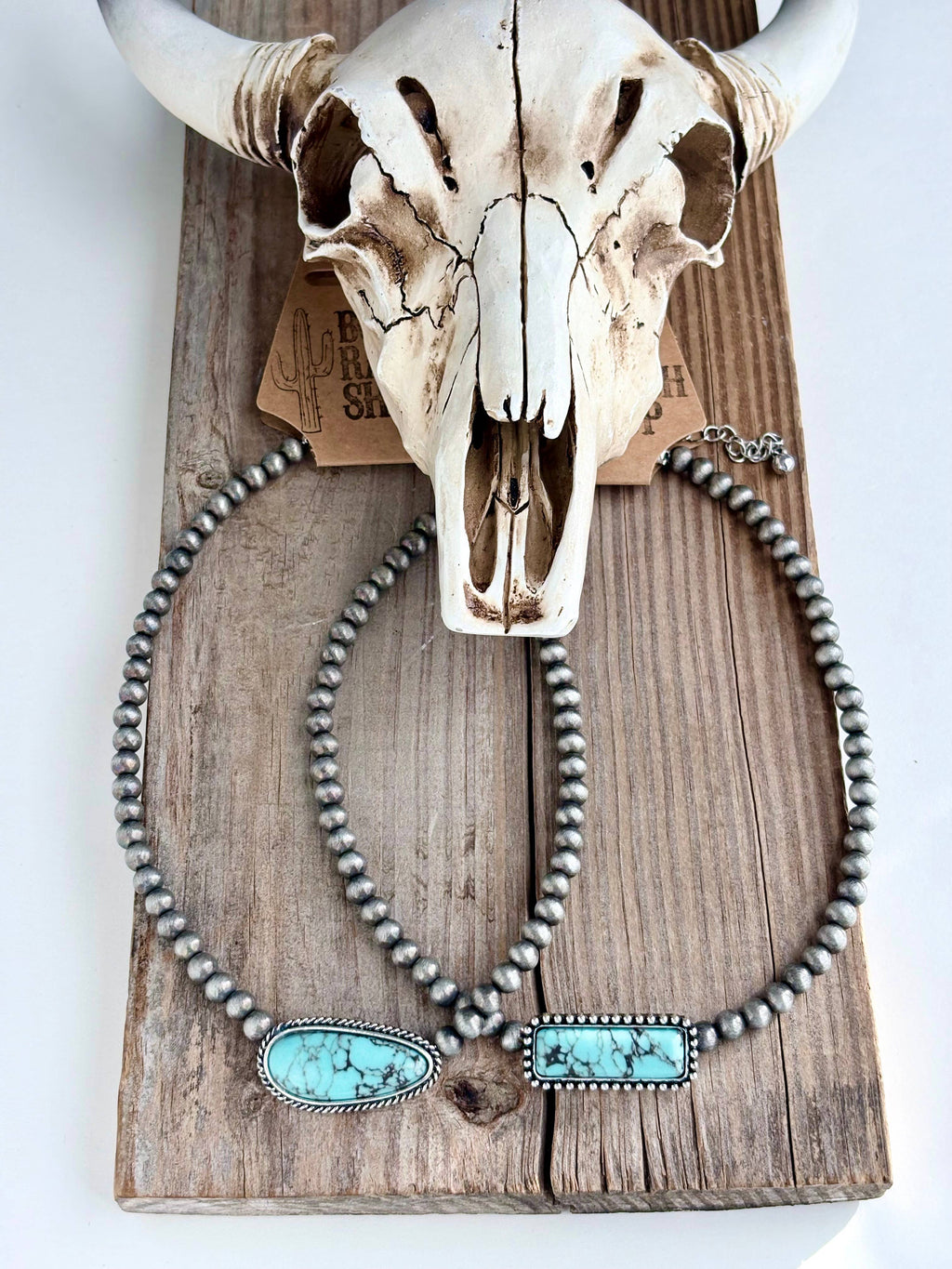 Western Turquoise Stone Pendant Navajo Pearl Choker Necklace: OVAL