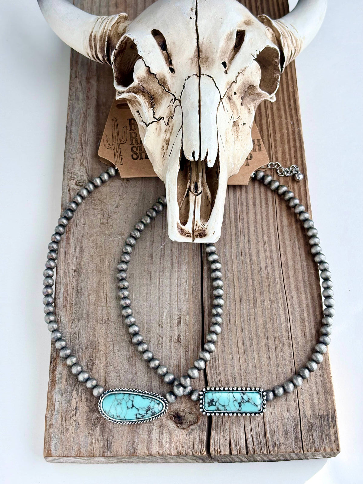 Western Turquoise Stone Pendant Navajo Pearl Choker Necklace: OVAL