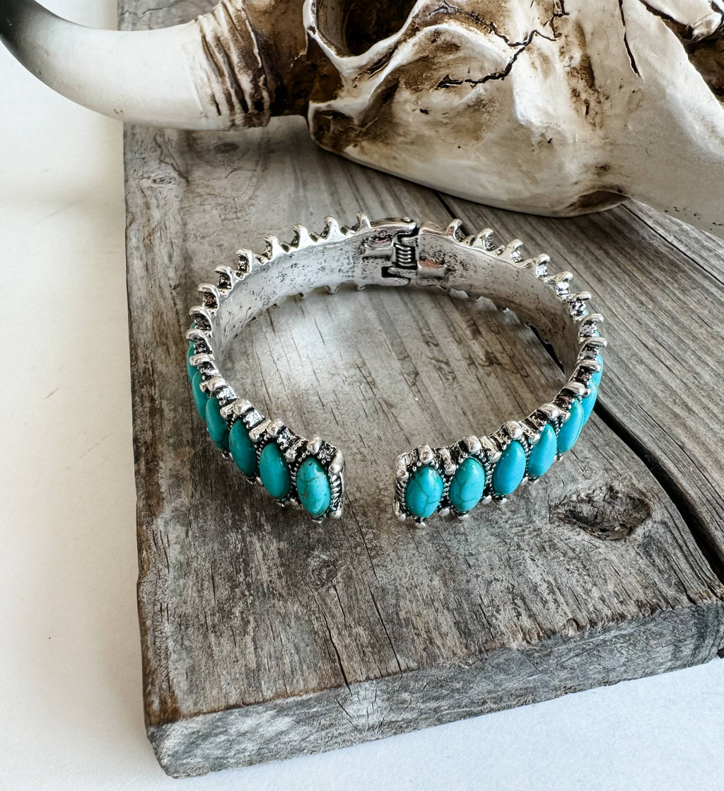 Western Oval Stone Hinge Bangle Bracelet