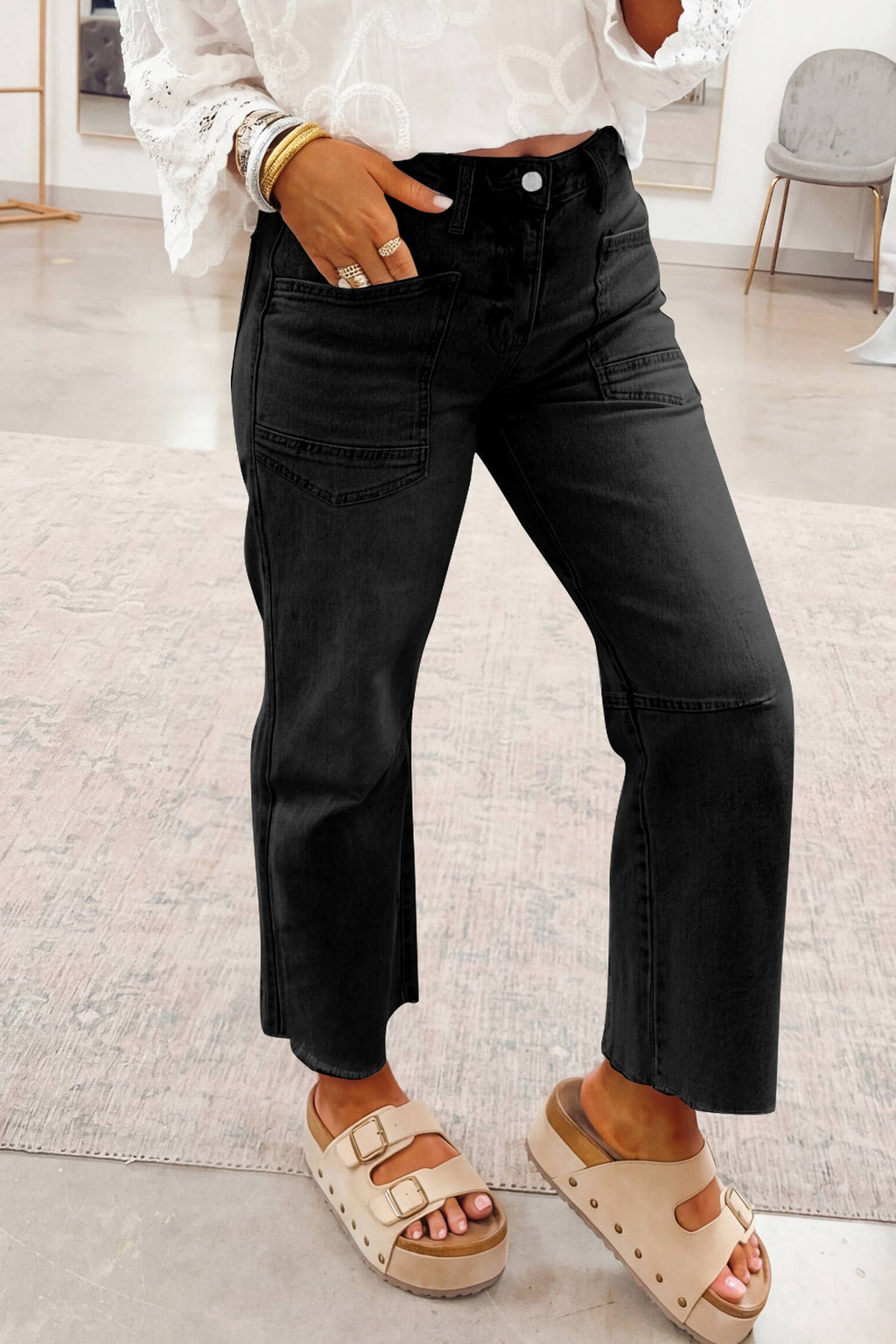 Solid Frayed Regular Cropped Light Wash Denim Jeans 4-4X: Beau Blue / 8