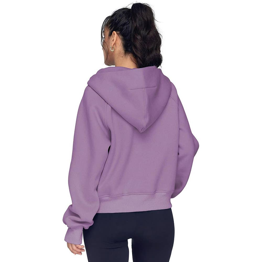 Athleisure half zip fleece hoodie funnel neck jacket: Black / L