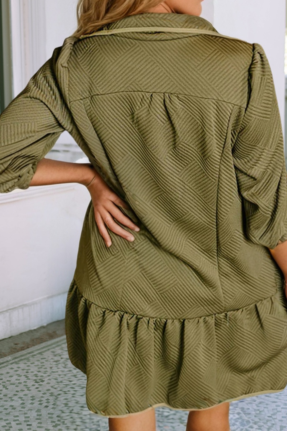 LDC Quarter Zip Collar Bracelet Sleeve Textured Mini Dress: Desert Gold / M