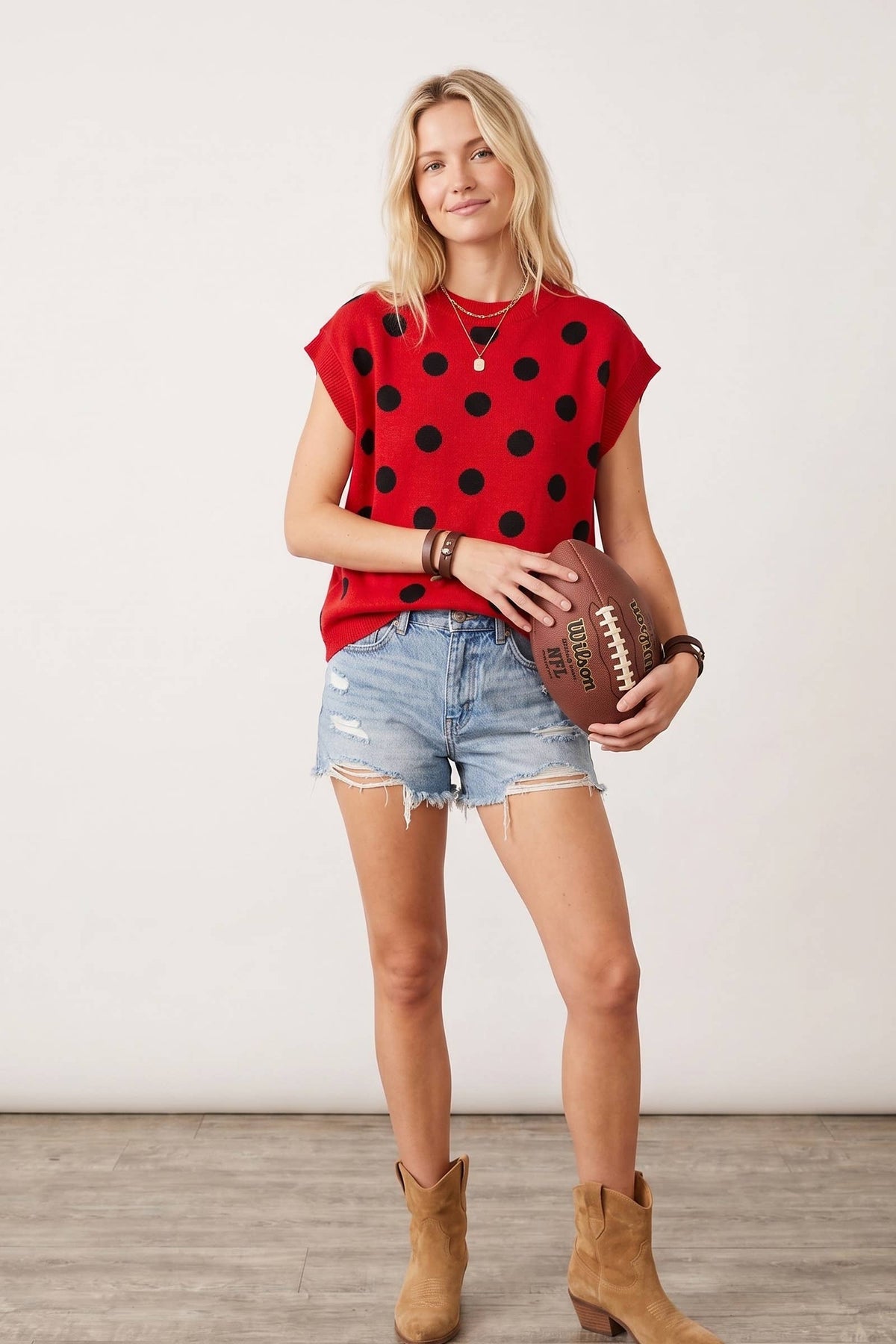 Gameday Polka Dot Sleeveless Knit Top: NAVY/WHITE / M