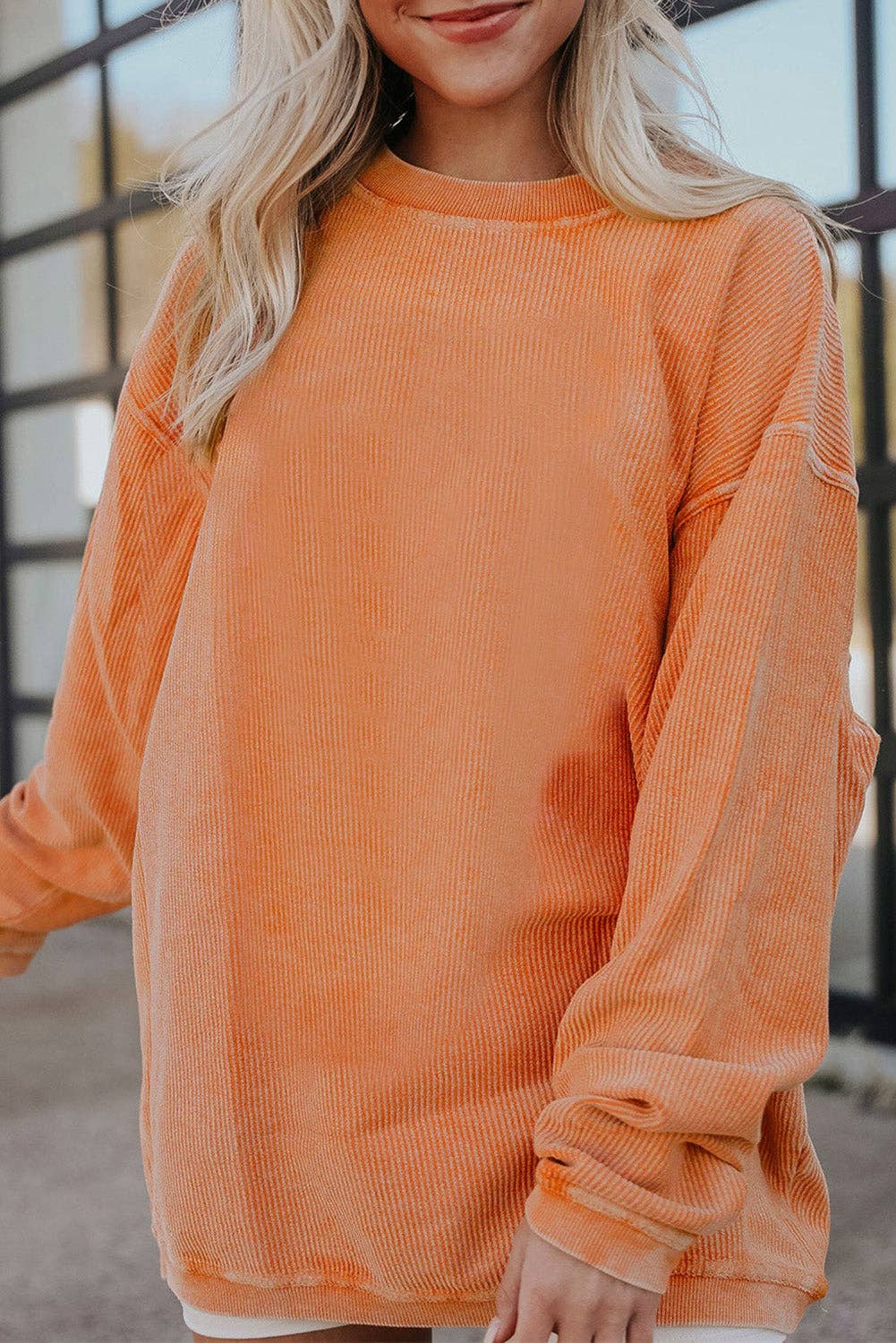 Ribbed Corded Oversized Sweatshirt: Grass Green / 100%Polyester / M