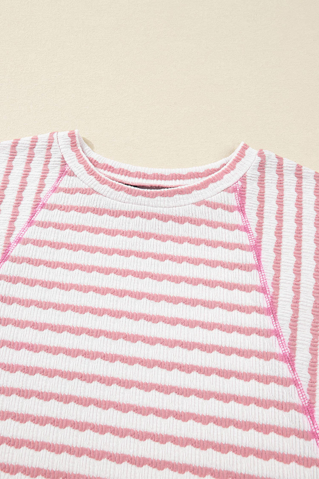 Stripe Textured Knit Split Hem Half Sleeve Top | S-4X: Pink Stripe / XL