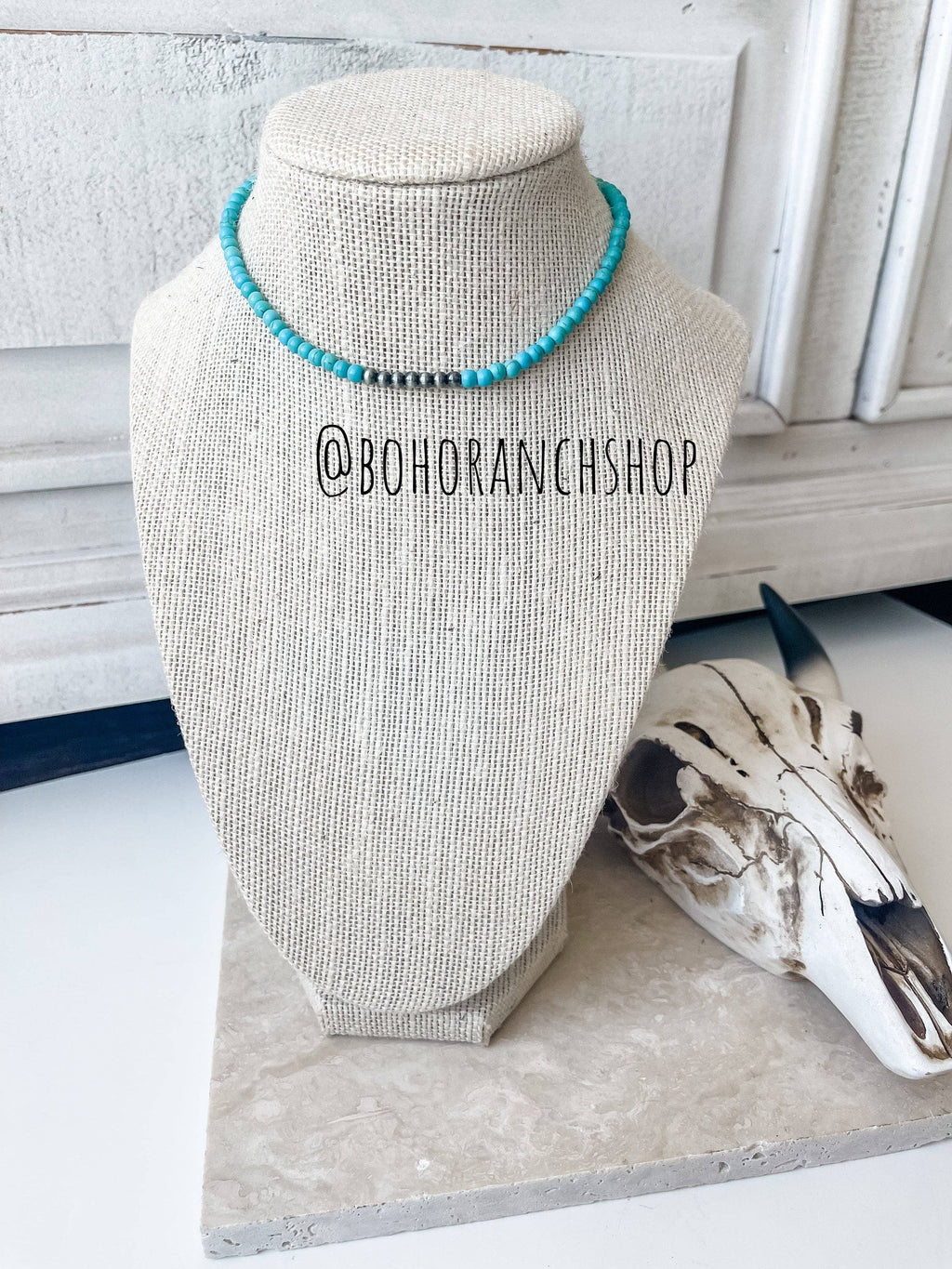 Western Navajo Style Bead Choker Necklace: Turquoise