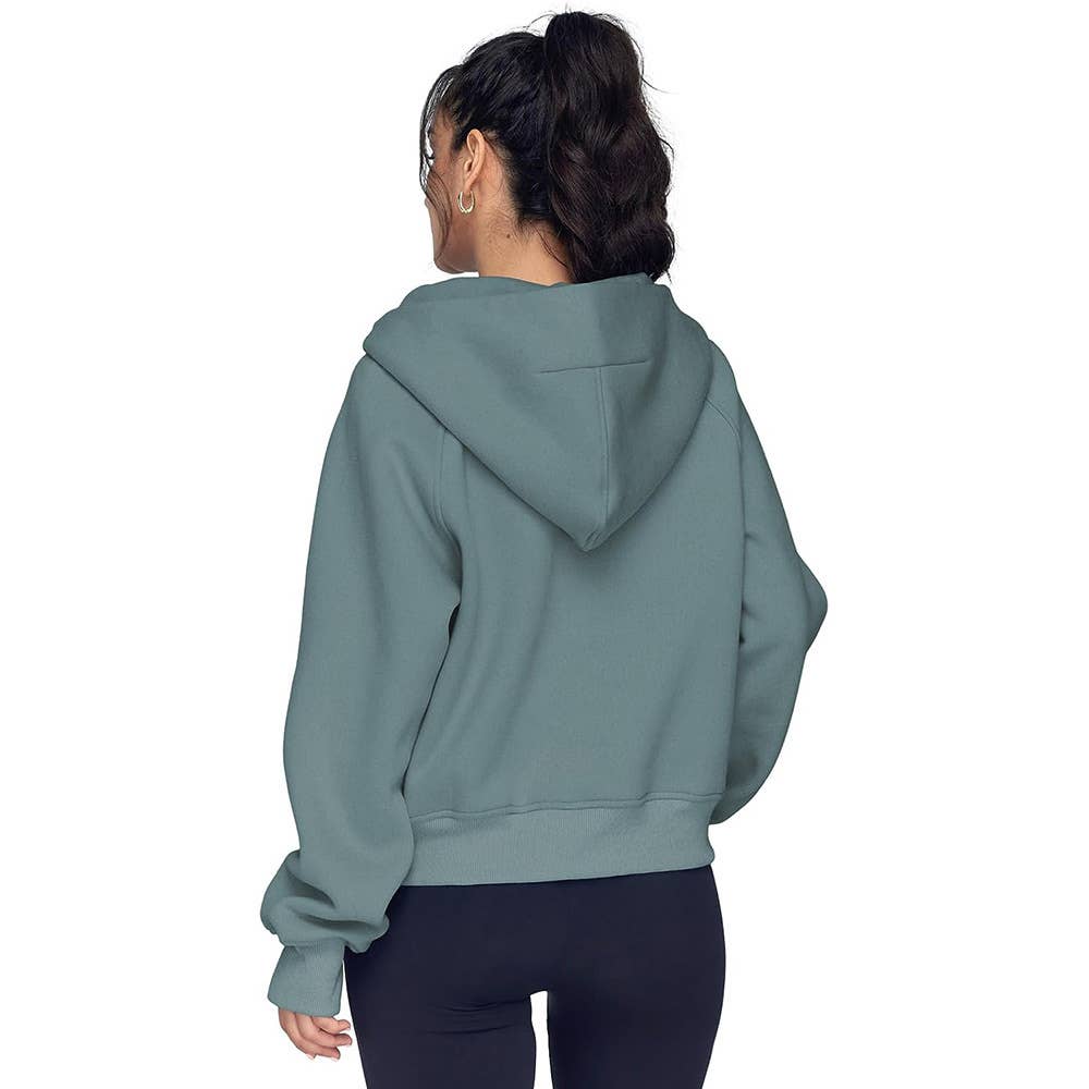 Athleisure half zip fleece hoodie funnel neck jacket: Ash / S