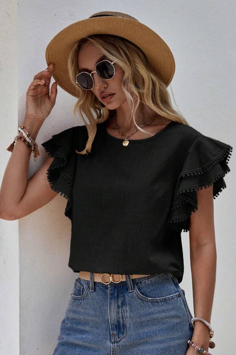 CWTBLS1120_SUMMER BAGGY BAT-SLEEVED SHORT-SLEEVED TOP: Pink / (M) 1