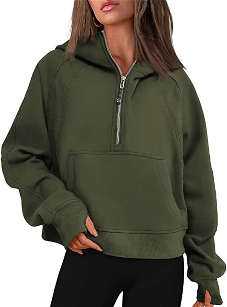 Athleisure half zip fleece hoodie funnel neck jacket: Ash / L