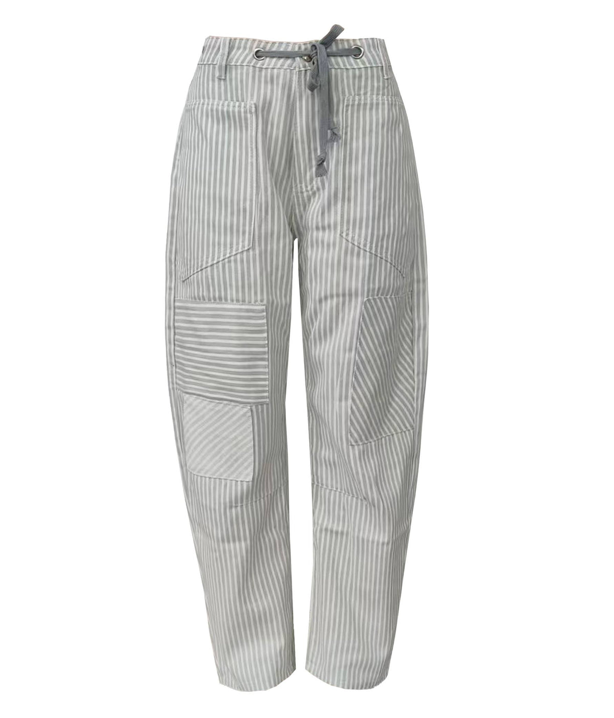 Fashion Mid-Rise Casual Striped Drawstring Wide-Leg Pants: Black / S