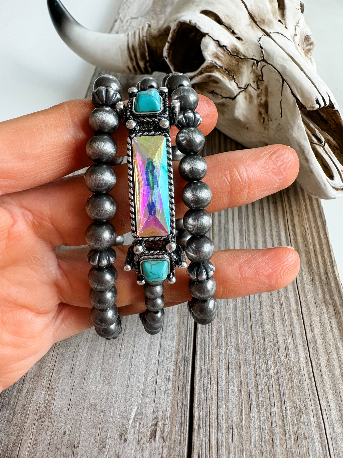 WESTERN STYLE BEADED BRACELET SET: TURQUOISE