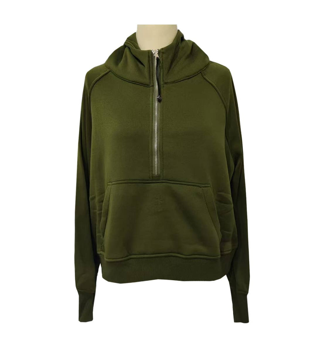 Athleisure half zip fleece hoodie funnel neck jacket: Ash / L