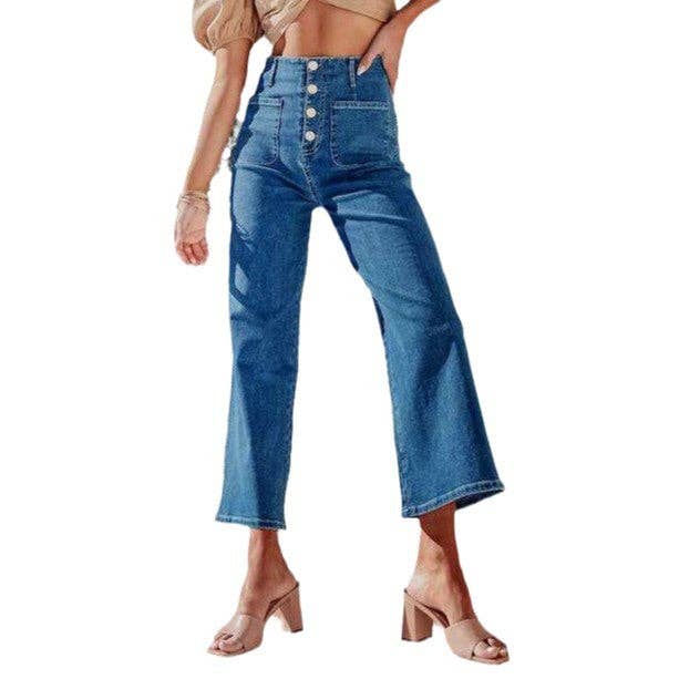 High-Waisted Stretch Denim Pants for Women - Classic Straight-Leg Jeans: Black / L