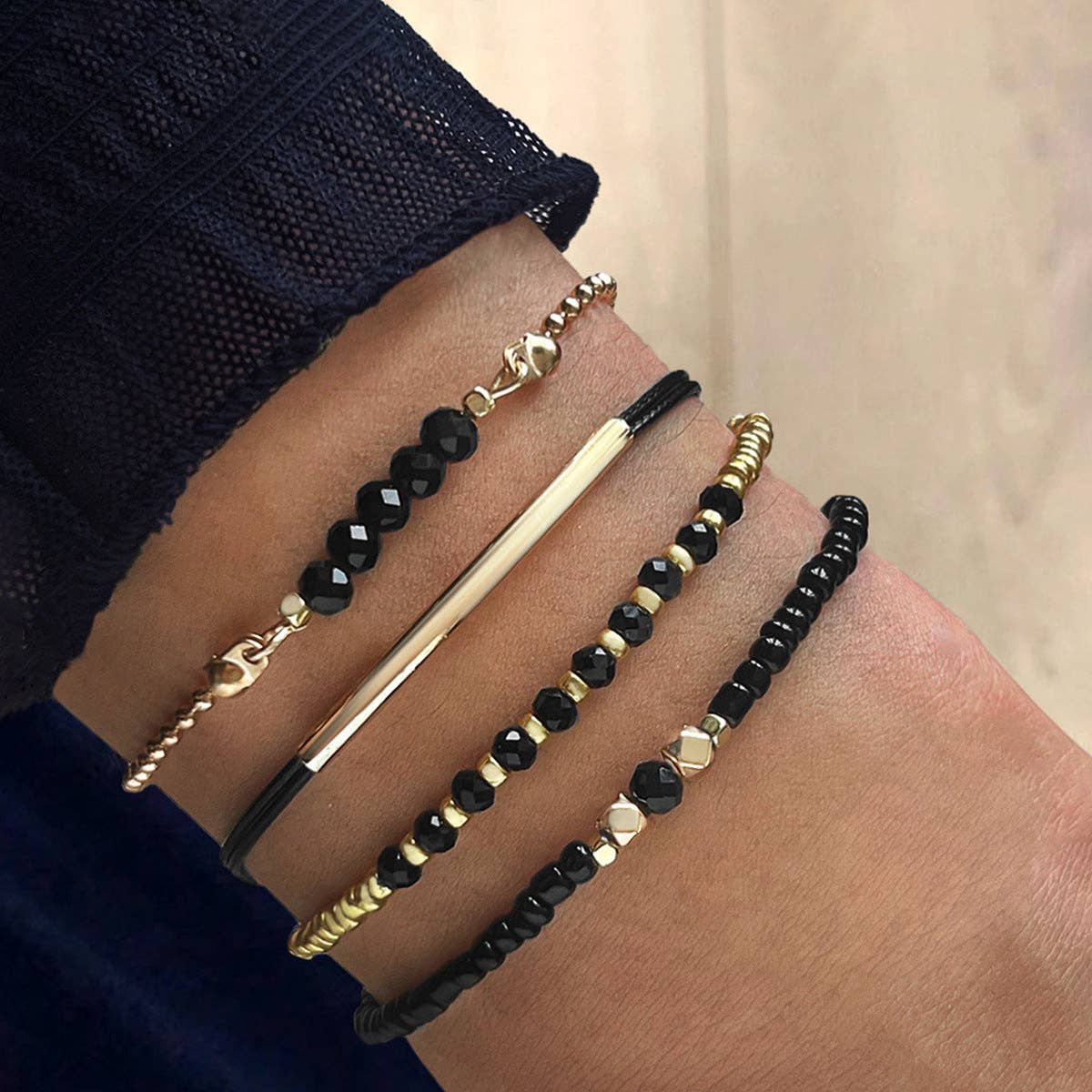 Trendy Geometric Beaded Handmade Leather Bracelets Set: XY-1331