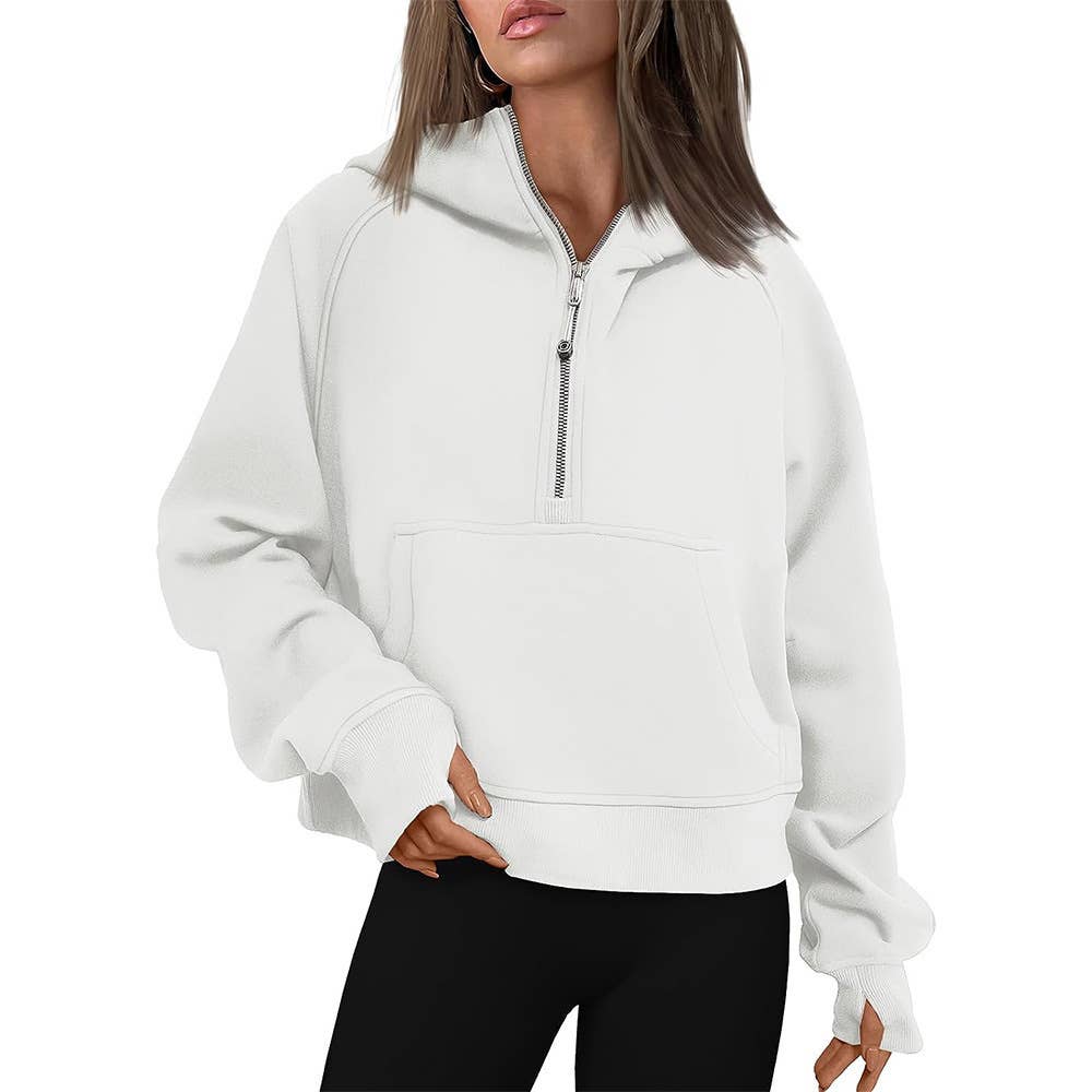 Athleisure half zip fleece hoodie funnel neck jacket: Ash / M