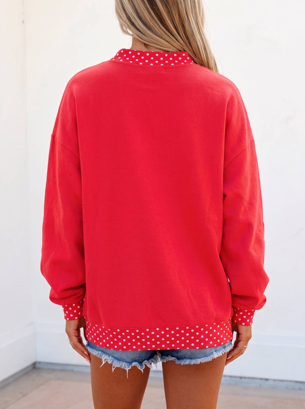 LDC Polka Dot Game Day Graphic Pullover Mock Neck Sweatshirt: Dark Blue / S