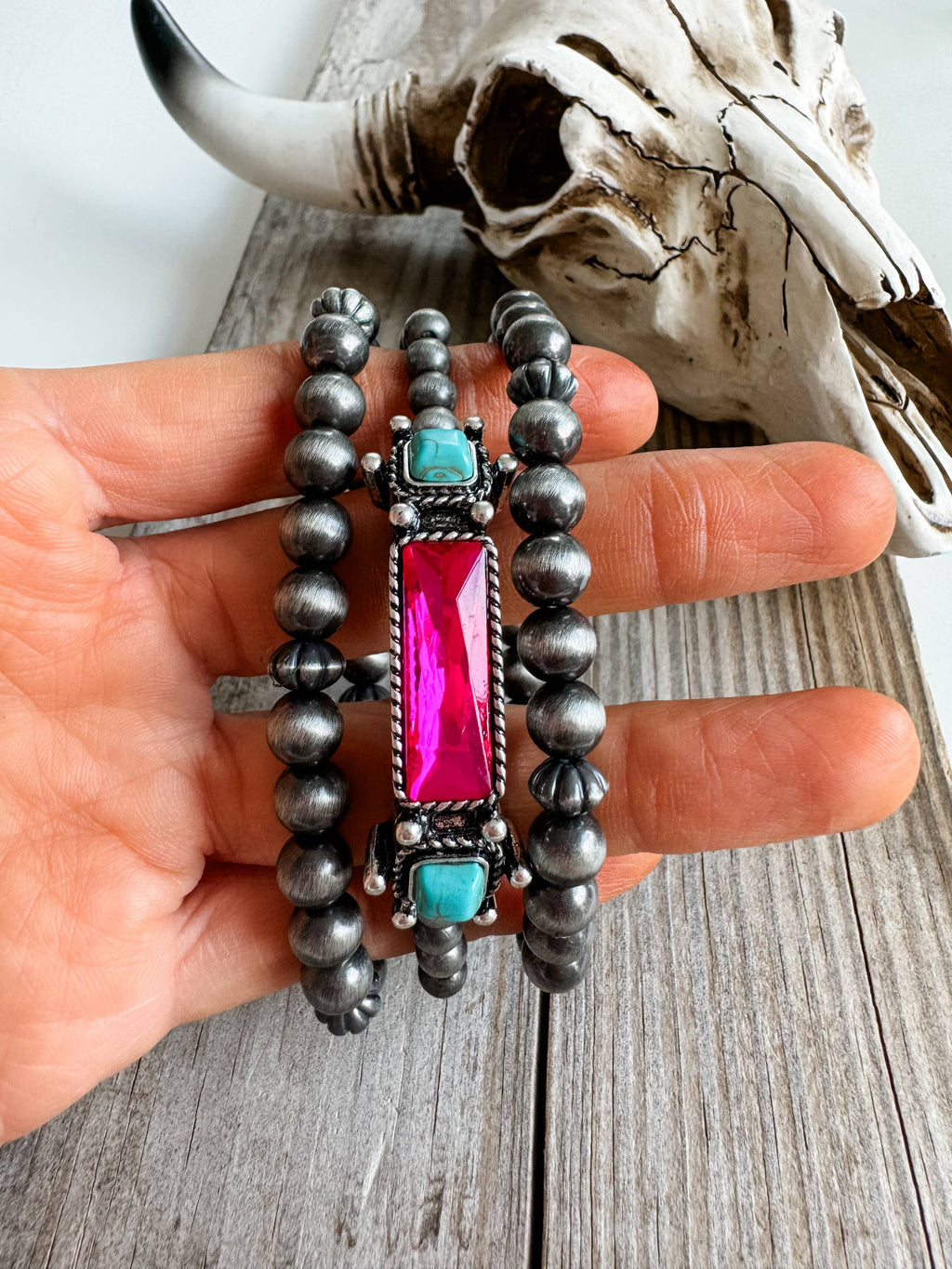 WESTERN STYLE BEADED BRACELET SET: TURQUOISE