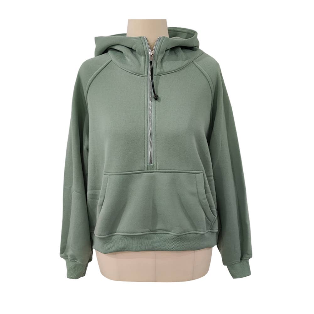 Athleisure half zip fleece hoodie funnel neck jacket: Ash / L