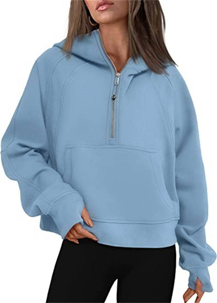 Athleisure half zip fleece hoodie funnel neck jacket: Black / M