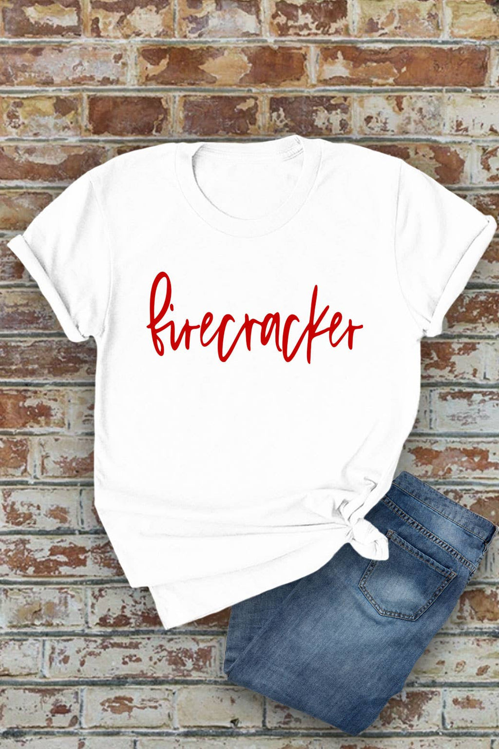 Firecracker, 4th of July, Unisex Round Neck T-Shirt: Red / L