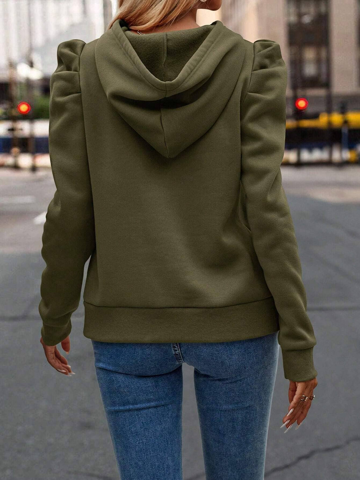 Hooded Solid Color Casual Sweatshirt: Blue / XL