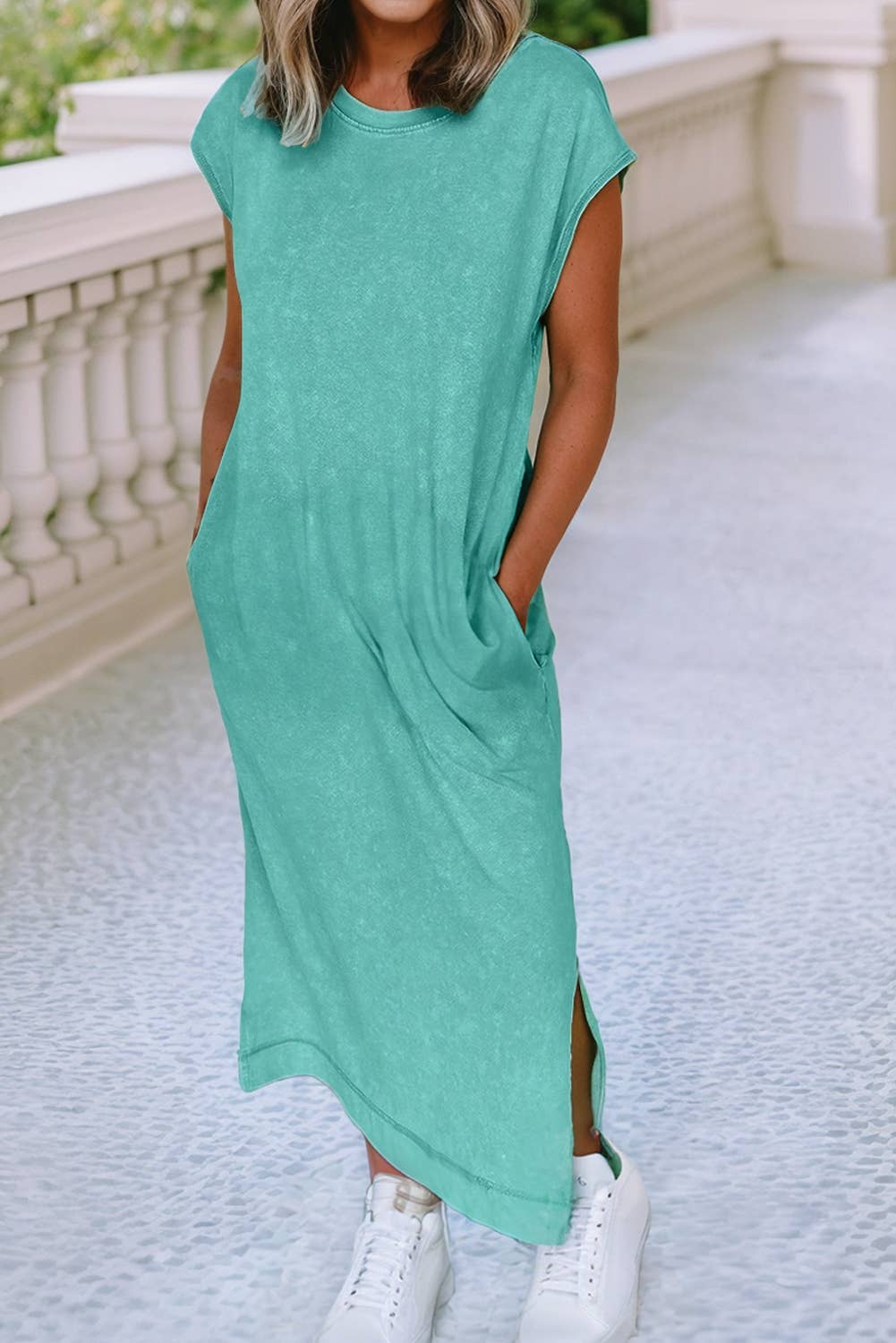 LDC Mineral Wash Pocketed T-shirt Long Dress: Wisteria / M