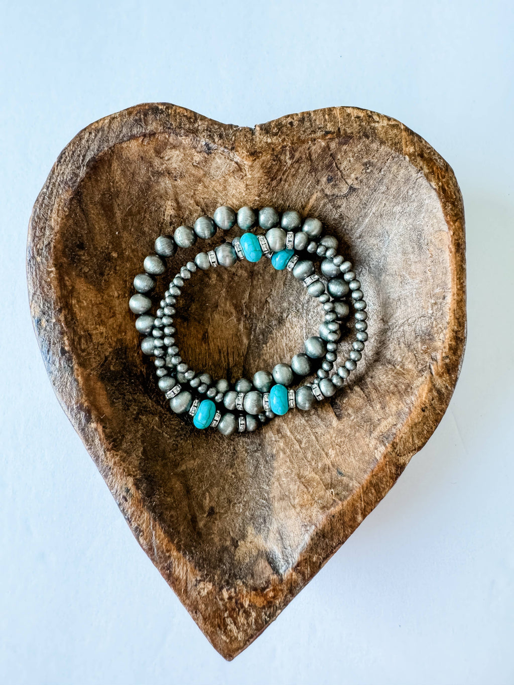 Western Pearl and Bead Stackable Bracelets: SILVER