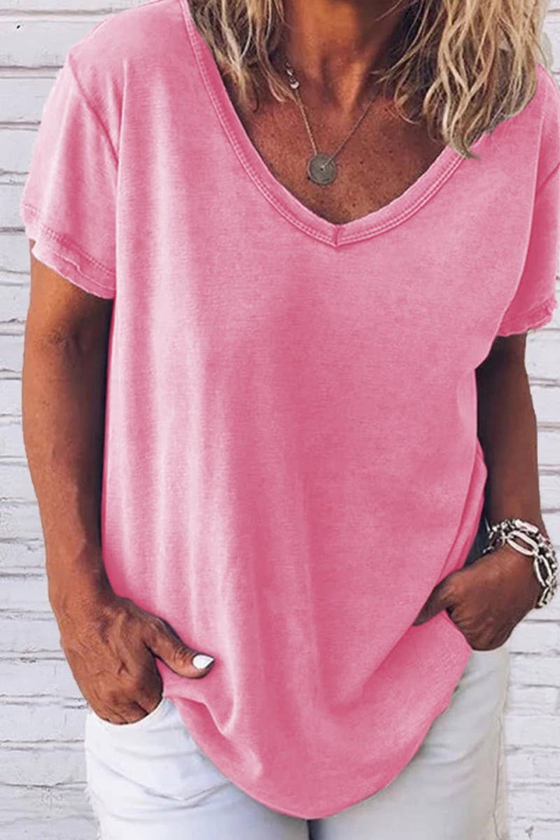 CWTTS1057_V NECK SOLID COLOR CASUAL SHORT SLEEVED T SHIRT: Blue / (XXL) 1