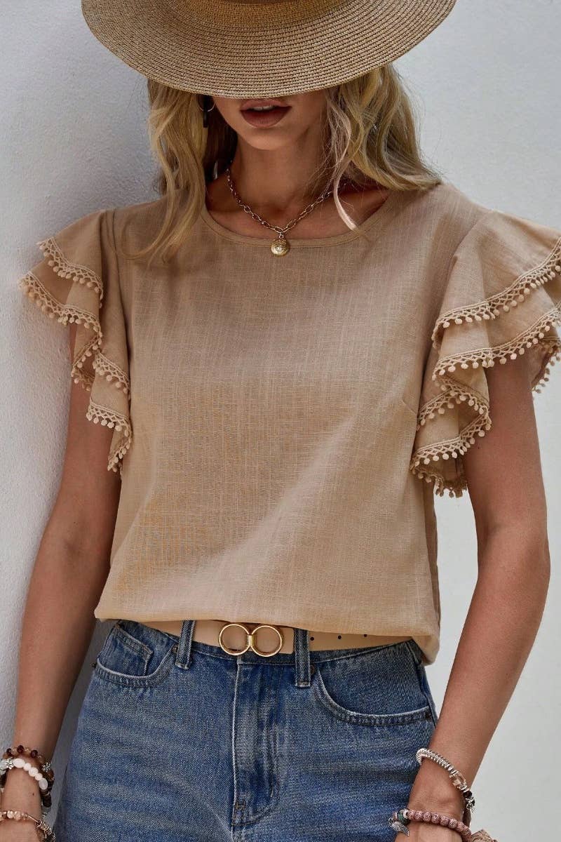 CWTBLS1120_SUMMER BAGGY BAT-SLEEVED SHORT-SLEEVED TOP: Pink / (M) 1