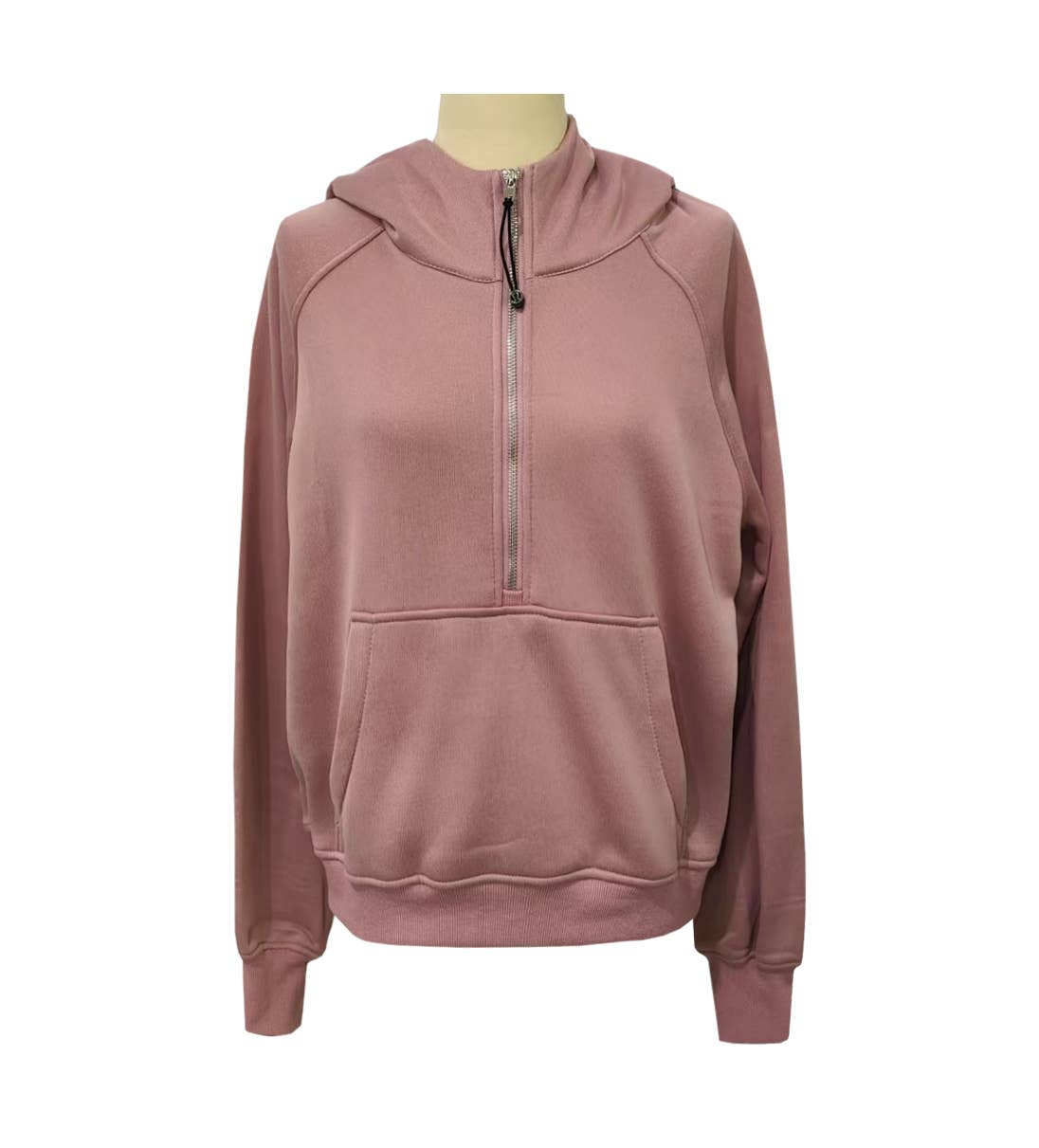 Athleisure half zip fleece hoodie funnel neck jacket: Black / L