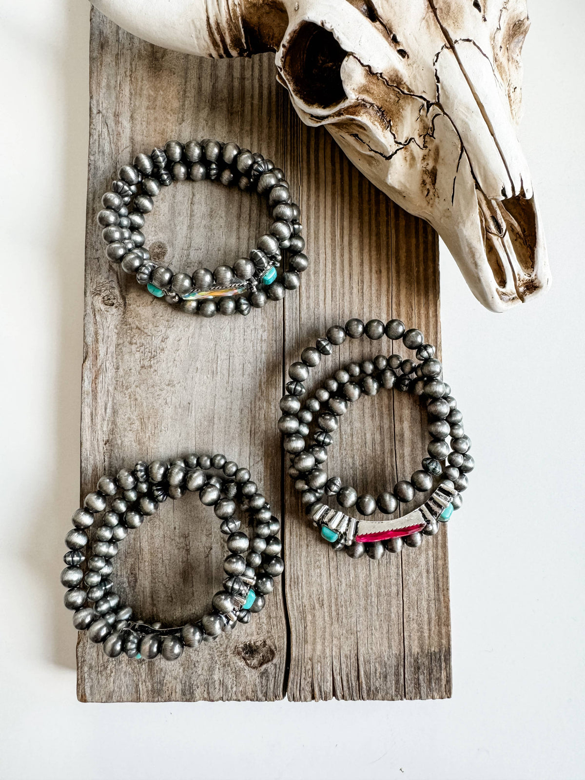 WESTERN STYLE BEADED BRACELET SET: TURQUOISE