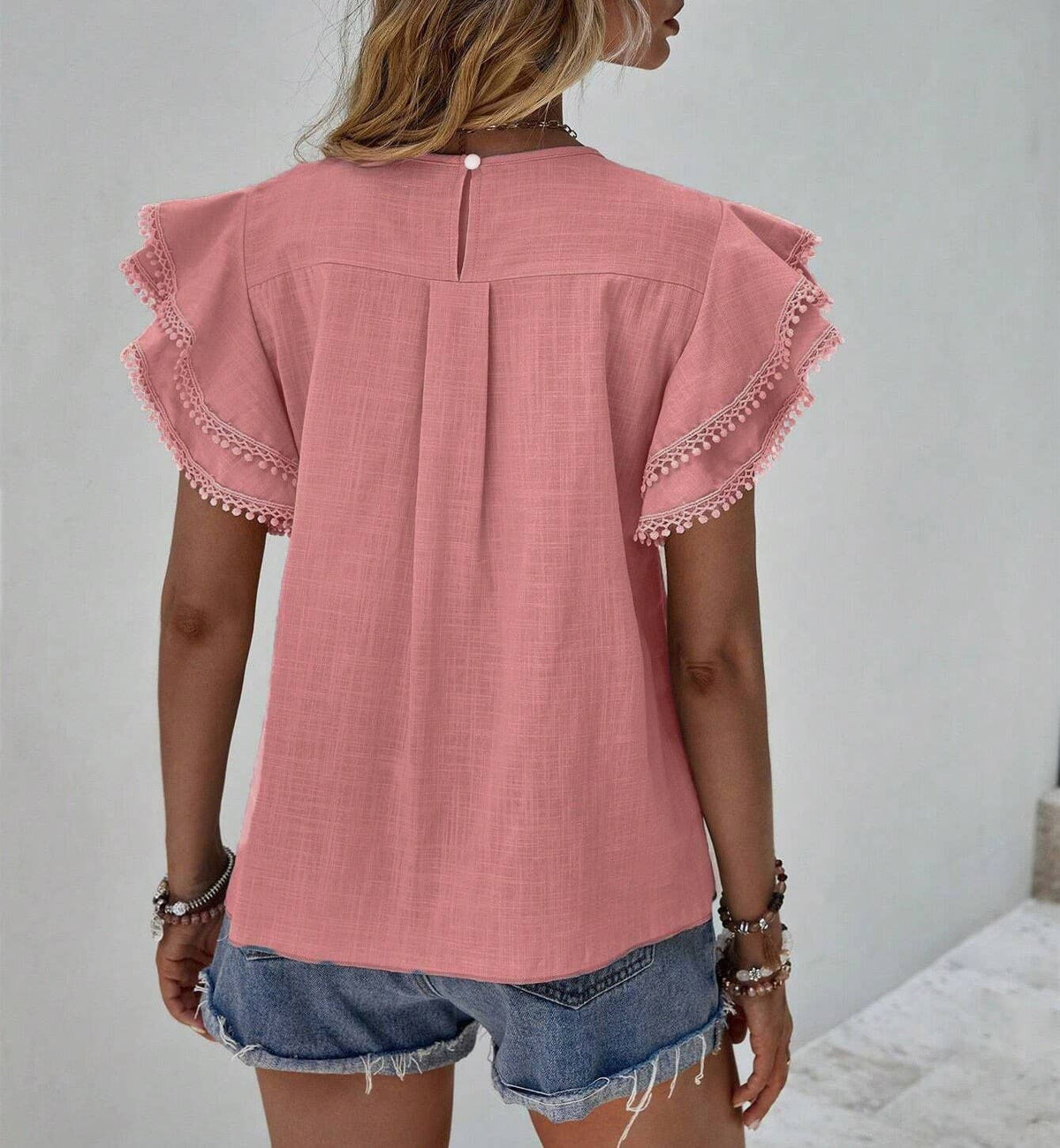 Summer Casual Loose Shirt Ruffle Short Sleeve Top: Blue / 2XL