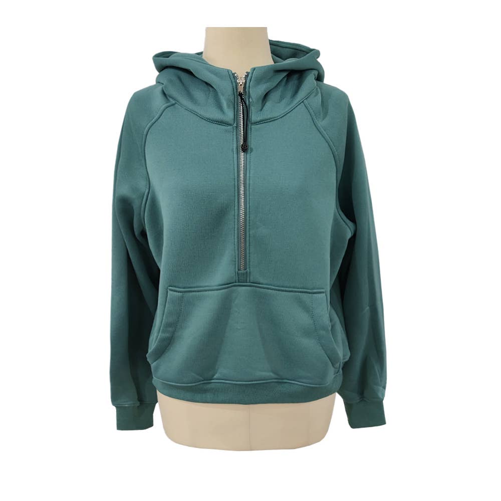 Athleisure half zip fleece hoodie funnel neck jacket: Ash / S