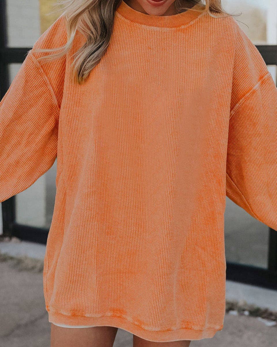 Ribbed Corded Oversized Sweatshirt: Black / 100%Polyester / L