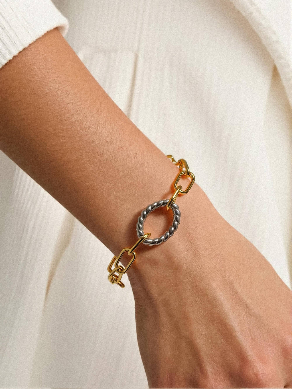 Henriette 18K Gold Non-Tarnish Two Tone Bold Chain Bracelet: Multi-Colored