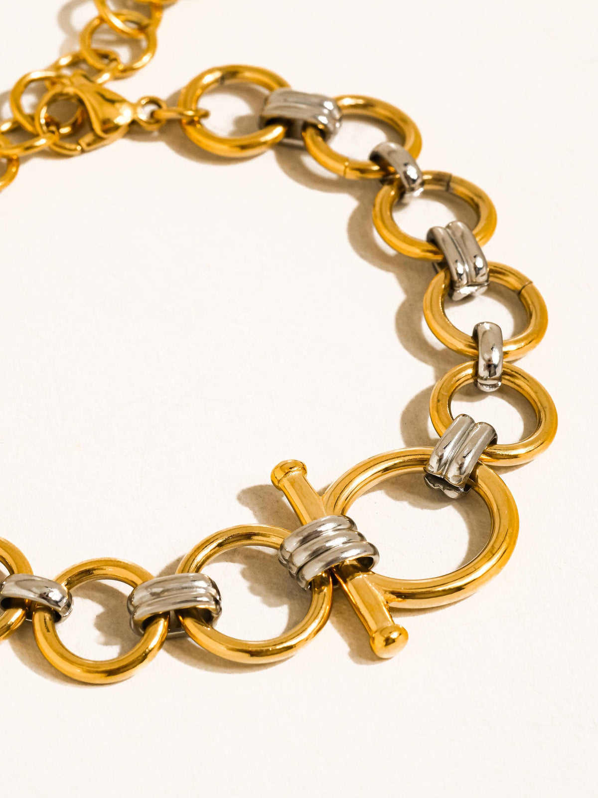 Céliane 18K Gold Non-Tarnish Two-Tone Link Bracelet: Multi-Colored