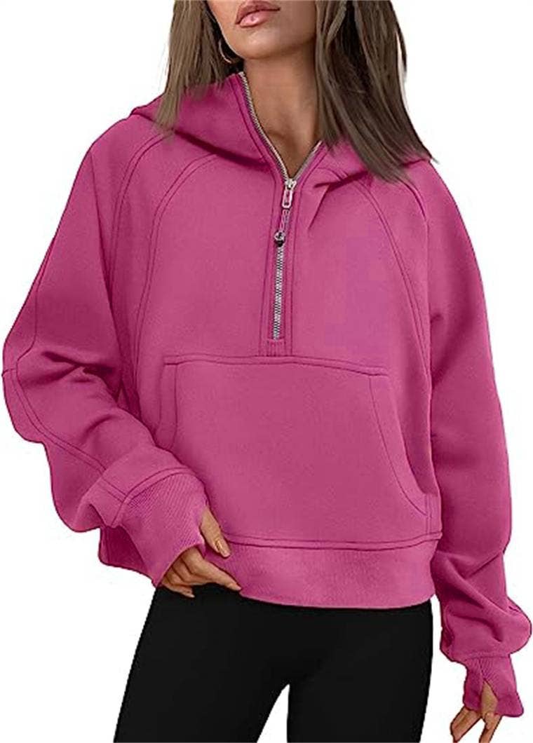 Athleisure half zip fleece hoodie funnel neck jacket: Ash / L