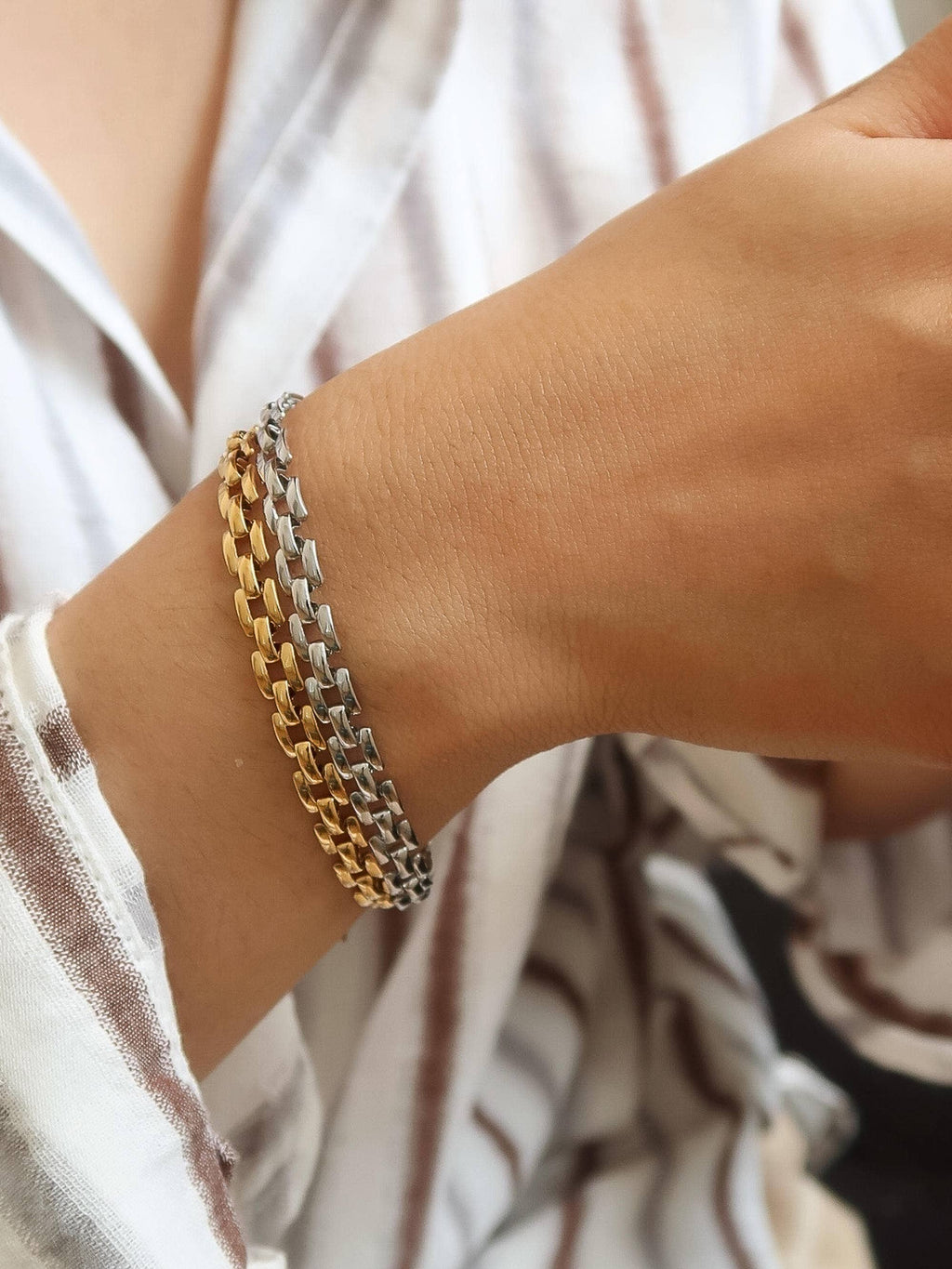 Forte 18K Gold Non-Tarnish Flat Chain Bracelet: Yellow Gold